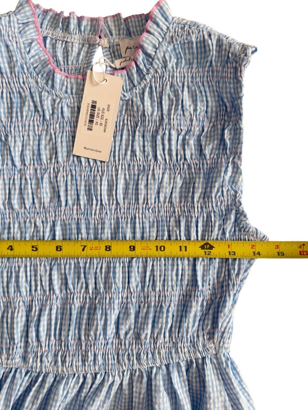 Petal & Pup Blue White Gingham Smocked Maxi Dress Pockets NWT XS - Picture 7 of 9